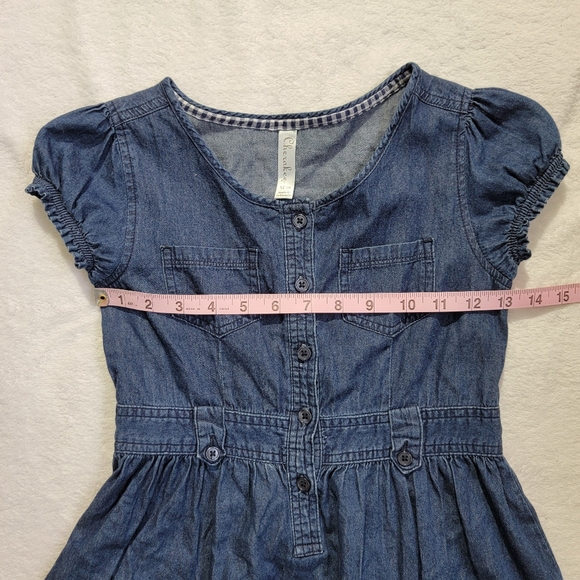Cherokee Girls Denim Dress Ruffle Puff Sleeve Buttons 100% Cotton Size 7/8 - Picture 9 of 10